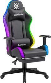 Геймерское кресло Defender Watcher полиуритановое с RGB подсветкой и подножкой (Черное) L703236 фото