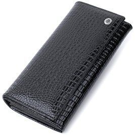Женский лакированный кошелек с фактурой под рептилию из натуральной кожи ST Leather 22718 Черный b22718 фото