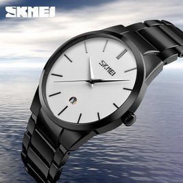 Чоловічий наручний годинник Skmei 9140 чорний з білим циферблатом L914065 фото