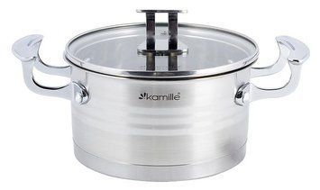 Каструля індукційна Kamille Casserote 3.1л з нержавіючої сталі зі скляною кришкою KM-5855 фото