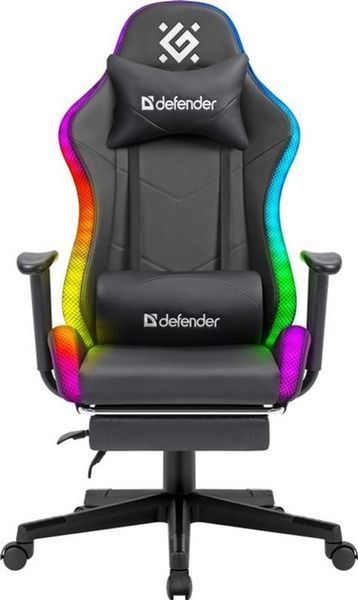 Геймерское кресло Defender Watcher полиуритановое с RGB подсветкой и подножкой (Черное) L703236 фото
