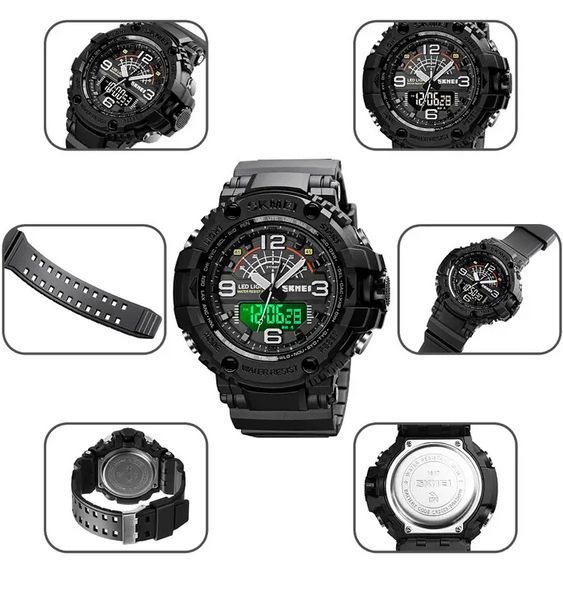 Мужские спортивные наручные часы Skmei 1617 Черные L900321 фото