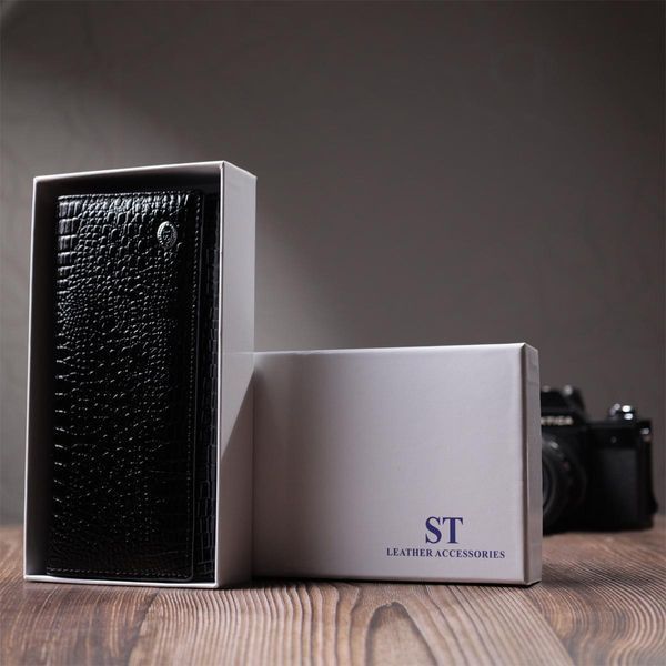 Женский лакированный кошелек с фактурой под рептилию из натуральной кожи ST Leather 22718 Черный b22718 фото