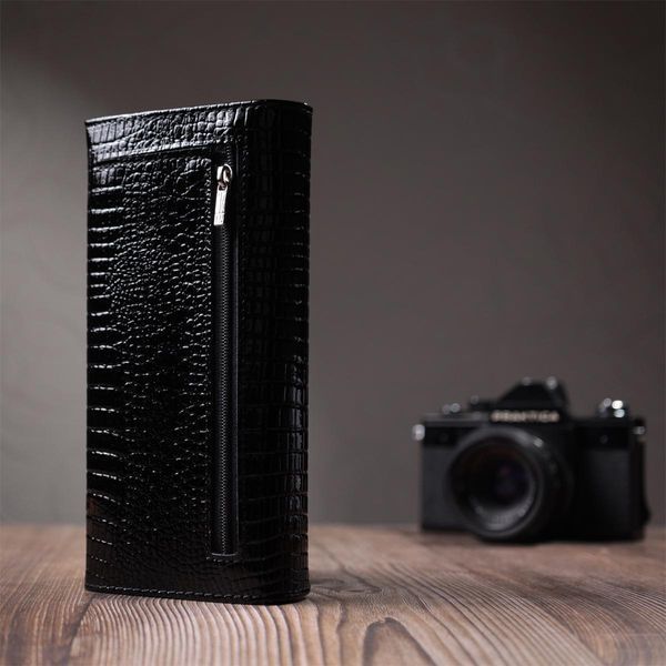 Женский лакированный кошелек с фактурой под рептилию из натуральной кожи ST Leather 22718 Черный b22718 фото
