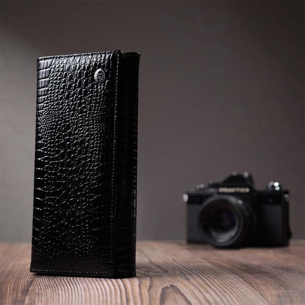 Женский лакированный кошелек с фактурой под рептилию из натуральной кожи ST Leather 22718 Черный b22718 фото
