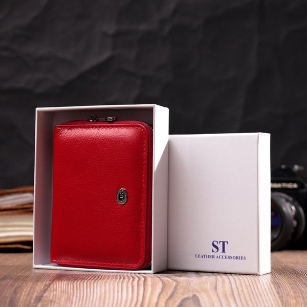 Кожаный женский кошелек на молнии с металлическим логотипом производителя ST Leather 19484 Красный b19484 фото