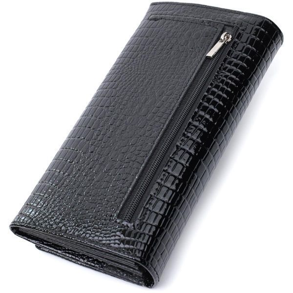 Женский лакированный кошелек с фактурой под рептилию из натуральной кожи ST Leather 22718 Черный b22718 фото