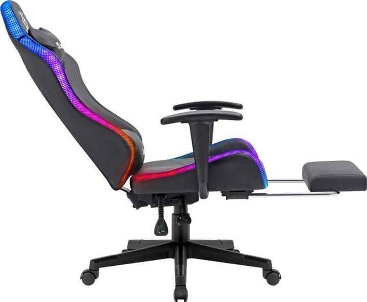 Геймерское кресло Defender Watcher полиуритановое с RGB подсветкой и подножкой (Черное) L703236 фото