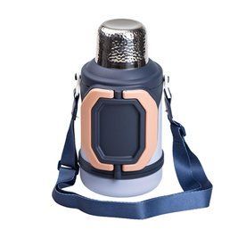Термос туристичний Vacuum Cup 1.5 літра з ремінцем і складною ручкою темно-синій HP-14-21BL фото