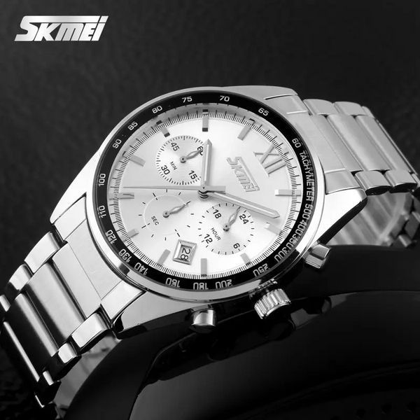 Чоловічий наручний годинник Skmei Tandem 9096 Сріблястий з білим L9097600 фото