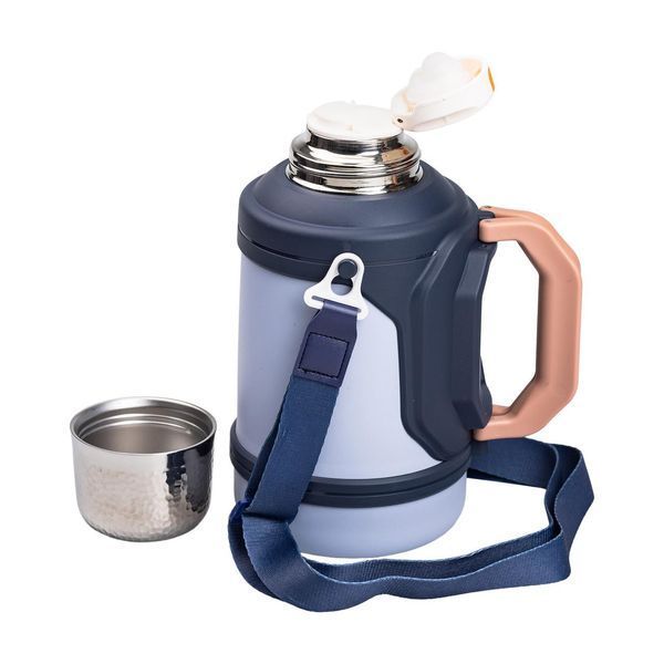 Термос туристичний Vacuum Cup 1.5 літра з ремінцем і складною ручкою темно-синій HP-14-21BL фото