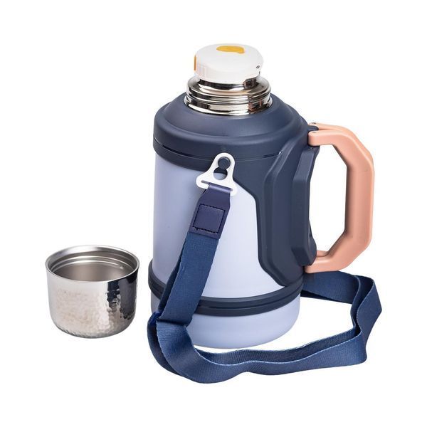 Термос туристичний Vacuum Cup 1.5 літра з ремінцем і складною ручкою темно-синій HP-14-21BL фото