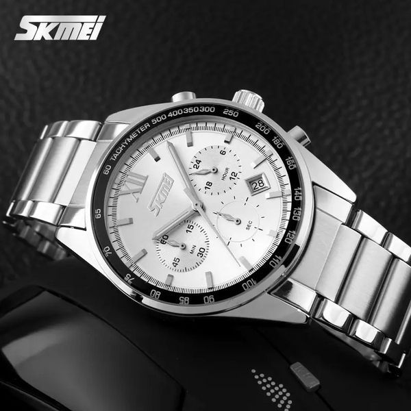 Чоловічий наручний годинник Skmei Tandem 9096 Сріблястий з білим L9097600 фото