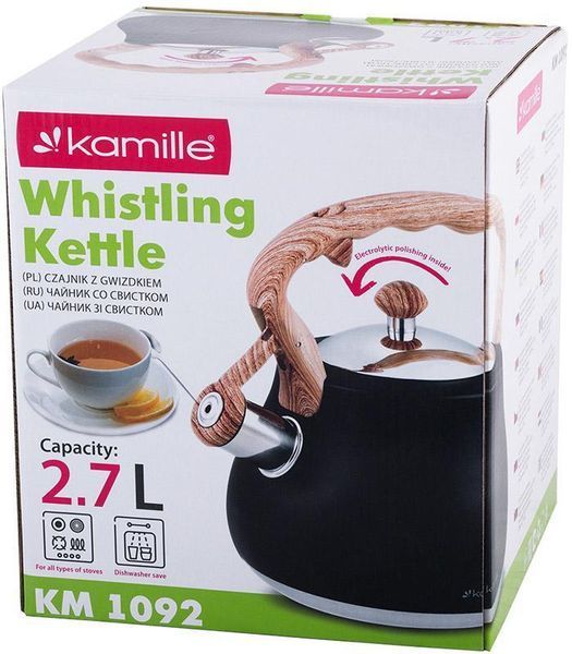 Чайник Kamille Whistling Kettle Black 2.7л из нержавеющей стали со свистком (черный) KM-1092 фото