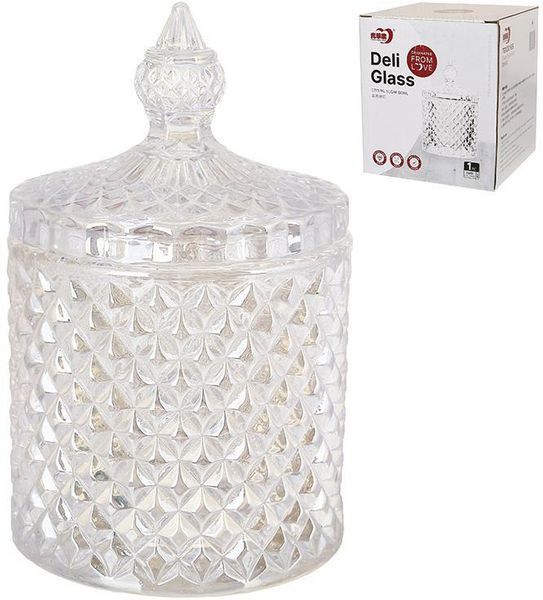 Цукорниця скляна "Crystal Glass" 300мл зі скляною кришкою, прозорий перламутр BD-992-282 фото