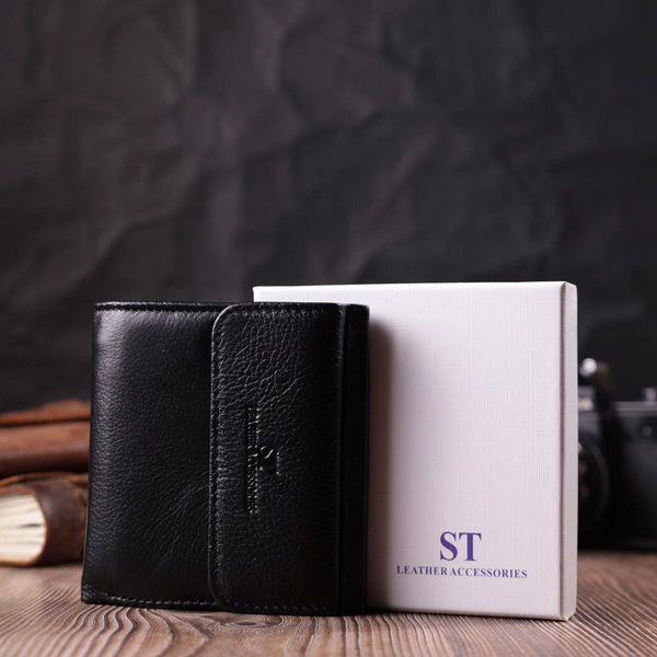Компактный женский кошелек с монетницей снаружи из натуральной кожи ST Leather 22542 Черный b22542 фото
