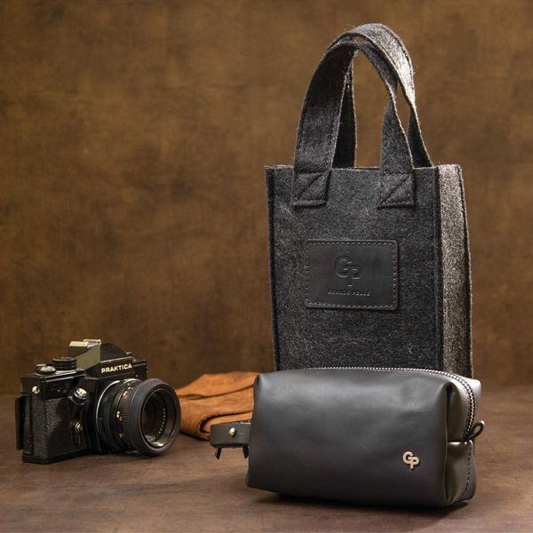 Косметичка для мужчин из натуральной кожи Grande Pelle 11507 с ручкой 15х8.5х6 см черная b11507 фото