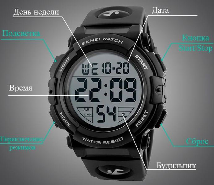 Чоловічий спортивний наручний годинник Skmei 1258 Чорний L125801 фото