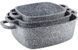 Набір 3 квадратні каструлі Ofenbach Snow Marble 2.3 л, 4.4 л, 6.5 л з двома прихватками NB-100509 фото 2