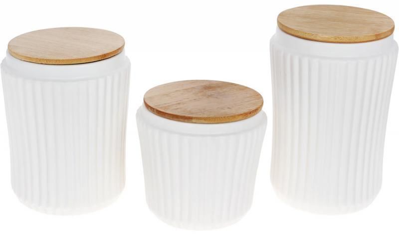Банка Ceram-Bamboo для сыпучих продуктов 880 мл, белая матовая керамика с бамбуковой крышкой BD-304-954 фото