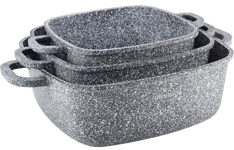 Набір 3 квадратні каструлі Ofenbach Snow Marble 2.3 л, 4.4 л, 6.5 л з двома прихватками NB-100509 фото