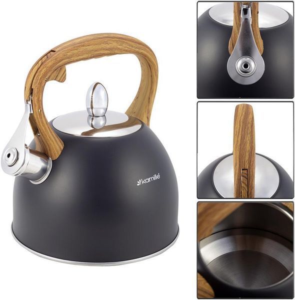 Чайник Kamille Whistling Kettle Black 2.5л з нержавіючої сталі зі свистком (чорний) KM-1096 фото