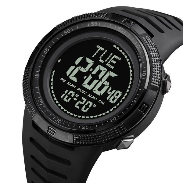 Часы мужские спортивные с компасом Skmei 2147 Compass (Черные с черным циферблатом) L7031661 фото