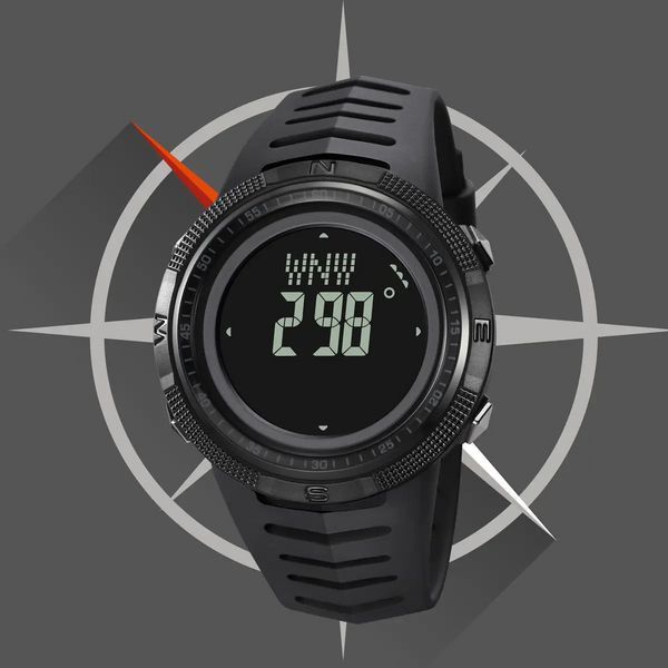 Часы мужские спортивные с компасом Skmei 2147 Compass (Черные с черным циферблатом) L7031661 фото