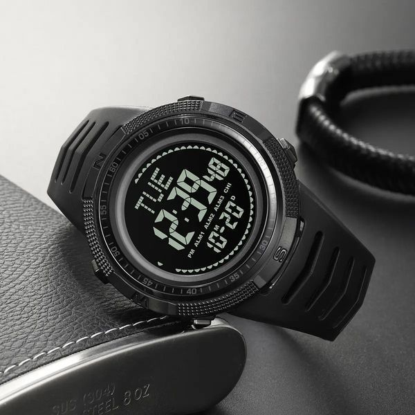 Часы мужские спортивные с компасом Skmei 2147 Compass (Черные с черным циферблатом) L7031661 фото