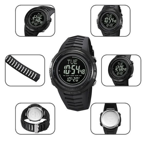 Часы мужские спортивные с компасом Skmei 2147 Compass (Черные с черным циферблатом) L7031661 фото