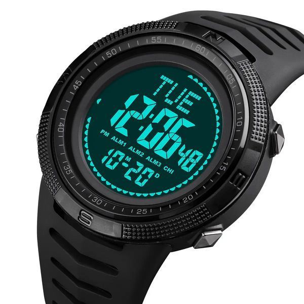 Часы мужские спортивные с компасом Skmei 2147 Compass (Черные с черным циферблатом) L7031661 фото