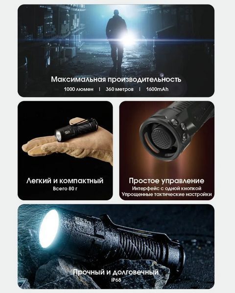 Кишеньковий ручний ліхтар EDC Nitecore MT1C Pro 1000лм USB-C (Чорний) L712636 фото