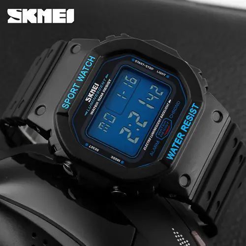 Чоловічий спортивний годинник Skmei 1134 (Чорний з синім екраном) L113430 фото