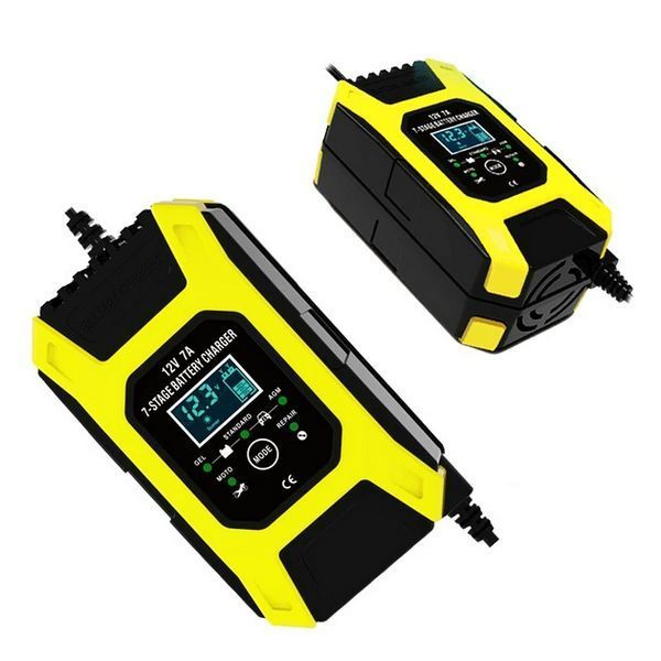 Зарядний пристрій для автомобільного акумулятора Foxsur 12V 7A Жовтий L12704 фото