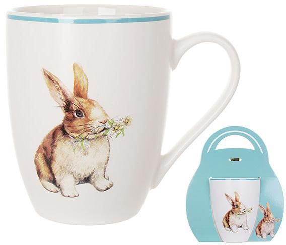 Кружка фарфоровая Happy Rabbit 340мл с голубой каймой BD-311-122 фото