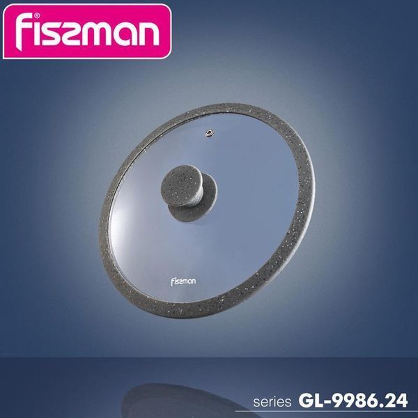 Кришка скляна Fissman ARCADES &Oslash;24см з силіконовим ободом (сірий мармур) FN-GL-9986 фото