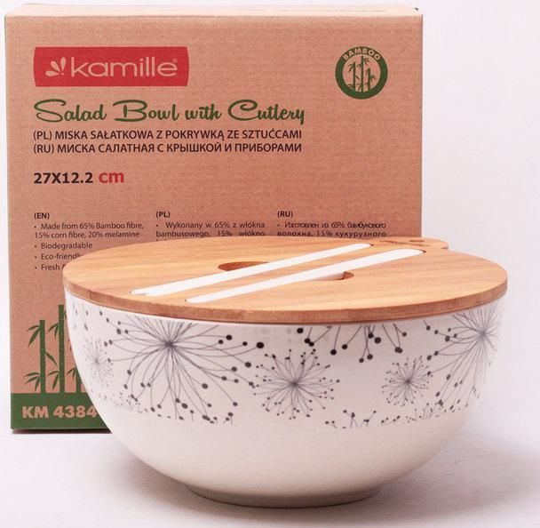 Миска из бамбукового волокна Kamille &Oslash;24см с бамбуковой крышкой и приборами KM-4384 фото