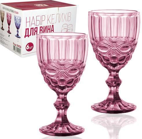 Набор 6 бокалов для вина Elodia Винтаж 340 мл, розовое стекло ST-9456-PU фото