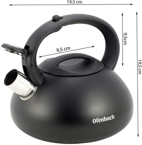 Чайник Ofenbach Happy Kettle 2.5л з нержавіючої сталі зі свистком, чорний матовий NB-100302 фото
