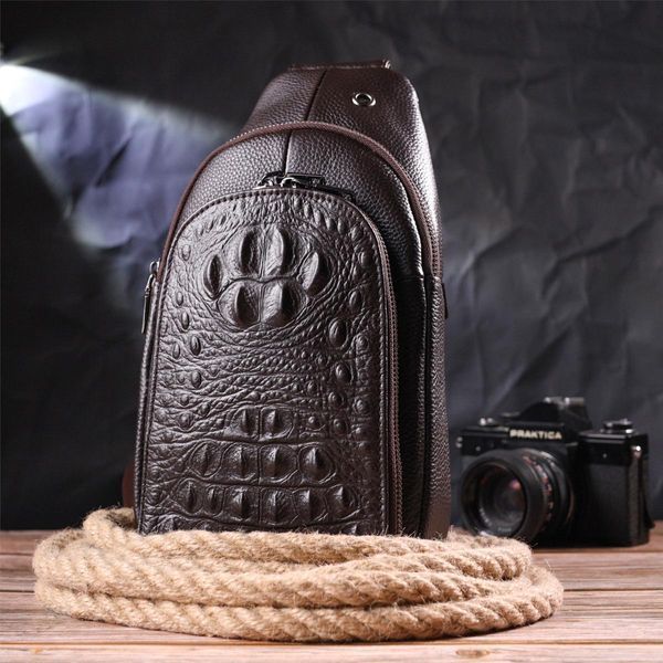 Сумка слінг чоловіча з натуральної фактурної шкіри 21401 Vintage Коричневий b21401 фото