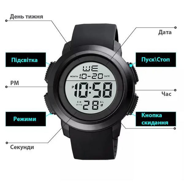 Спортивные мужские часы Skmei 1719 (Черные с белым) L9007602 фото