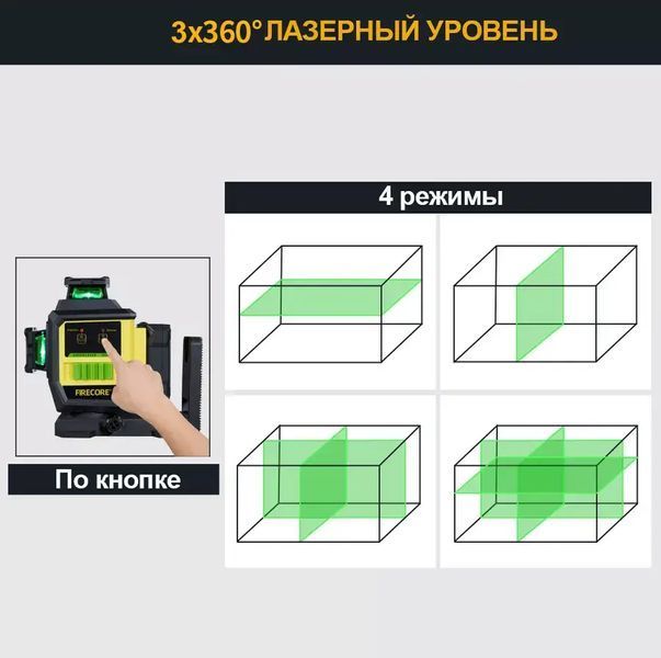 Лазерный уровень нивелир Firecore F95T-XG 3D 360 (12 линий) 4000мА с 2-мя аккумуляторами L719102 фото
