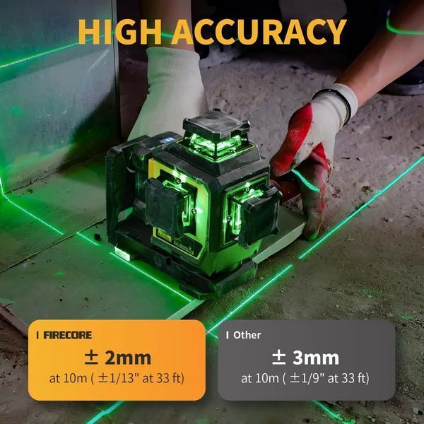 Лазерный уровень нивелир Firecore F95T-XG 3D 360 (12 линий) 3000мА с 2-мя аккумуляторами L719101 фото