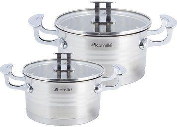 Набір 2 каструлі Kamille Casserote 1.5 л і 2.4 л з нержавіючої сталі зі скляними кришками KM-5860 фото