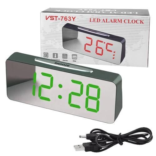 Годинник настільний мережевий VST-763Y-4 зелені цифри + температура (USB) L76343 фото