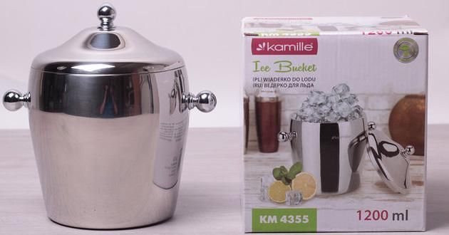 Відро для льоду Kamille 1200мл з нержавіючої сталі з подвійними стінками і кришкою KM-4355 фото