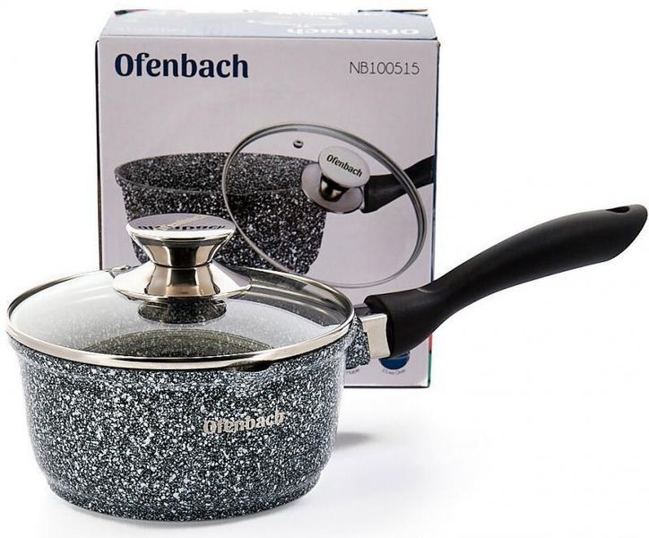 Ківш Ofenbach Snow Marble 1.35 л індукційний з антипригарним покриттям та скляною кришкою NB-100515 фото