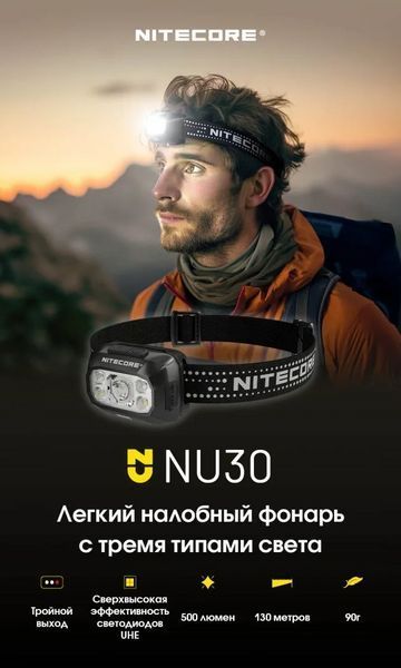 Налобный фонарь Nitecore NU30 500лм 130м USB-C (10 режимов) + красный свет L712591 фото