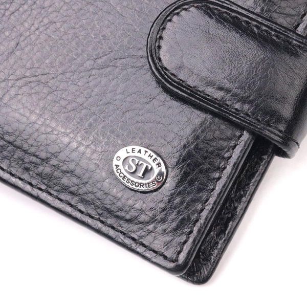 Чоловічий гаманець з натуральної гладкої шкіри у два додавання ST Leather 19409 Чорний b19409 фото