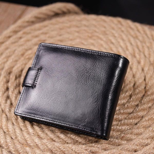 Чоловічий гаманець з натуральної гладкої шкіри у два додавання ST Leather 19409 Чорний b19409 фото